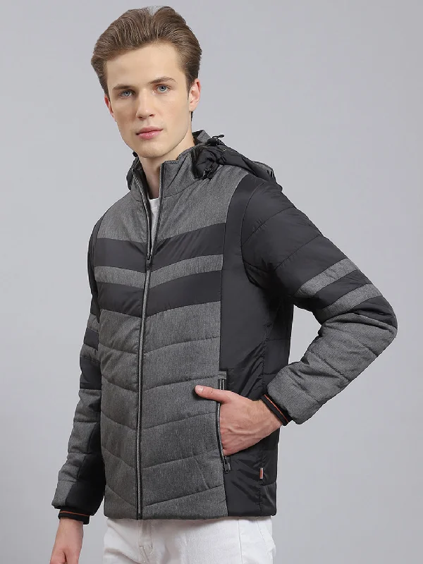 Customer Appreciation Sale Men Grey Solid Hooded Full Sleeve Jacket