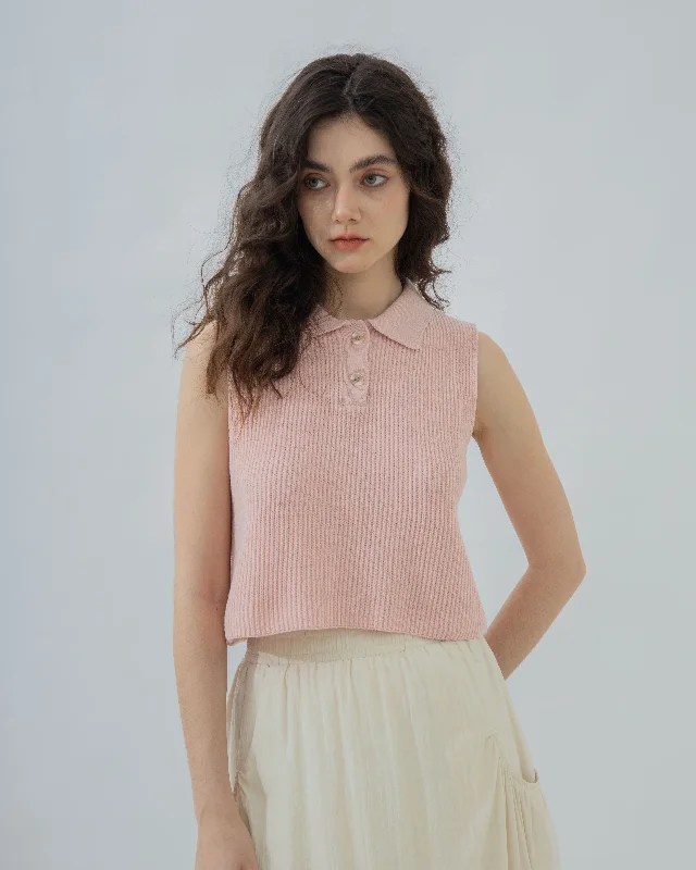 Closeout Deal Bella Sleeveless Polo Knit Top (Pink)