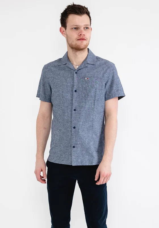 Buy Now Tommy Jeans Classic Linen Camp Shirt, Twilight Navy