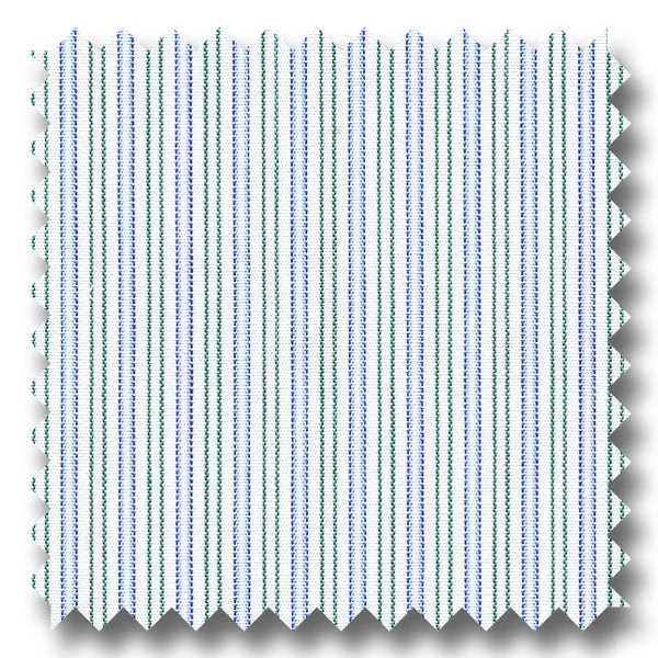 Super Deal Blue and Green Stripe 200 2Ply Broadcloth - Custom Dress Shirt