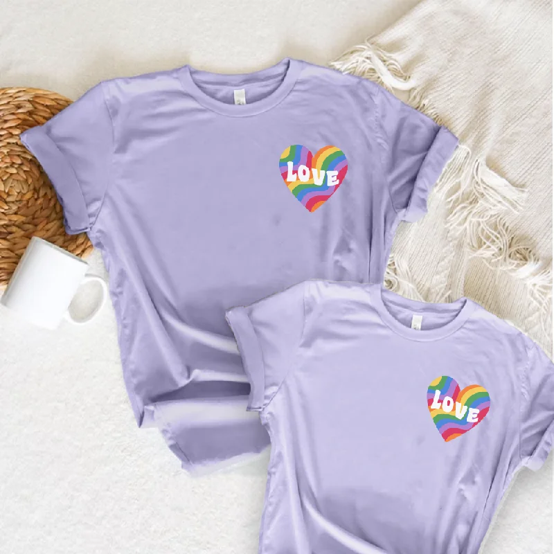 Exclusive Savings Pride Love Heart Pocket Logo Matching Lavender T-Shirt