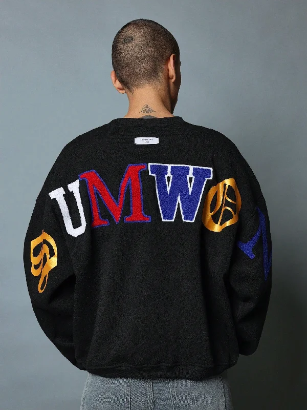 Special Discount Oversized Fit Crew Neck Sweatshirt With Embroidered Large Applique Pattern & Graphic Print