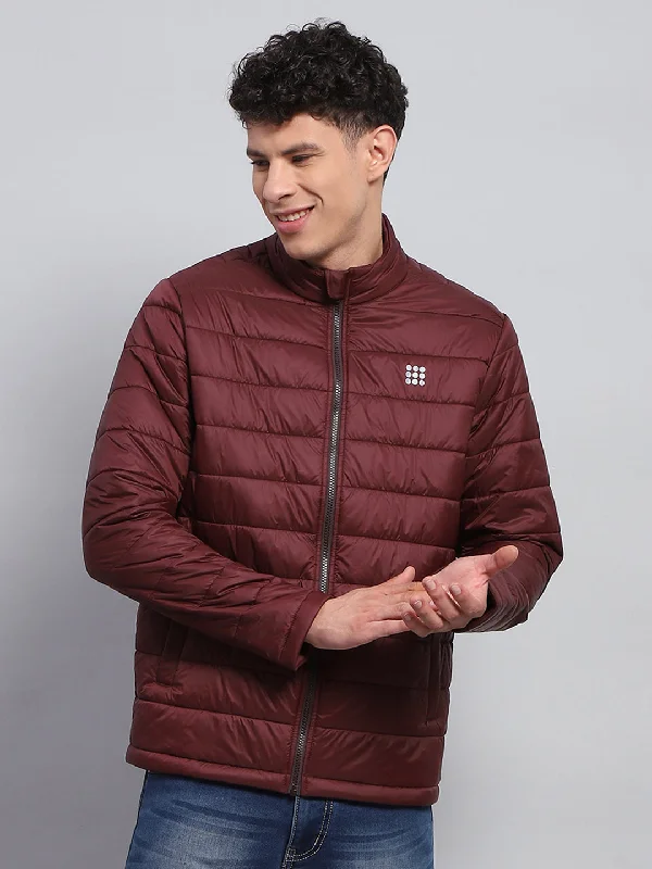 Limited Availability Men Maroon Solid Mock Neck Full Sleeve Jacket