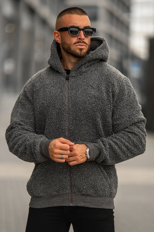 Midnight Sale Gothic Sherpa Furr Hoodie - Charcoal