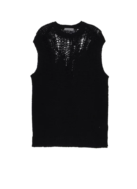Anniversary Sale HAND KNITTED DAMAGE PROCESSED GARTER ROUND NECK VEST