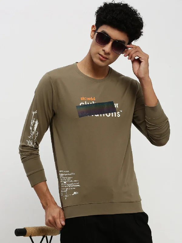 Super Sale Men Green Typographic Sweatshirt