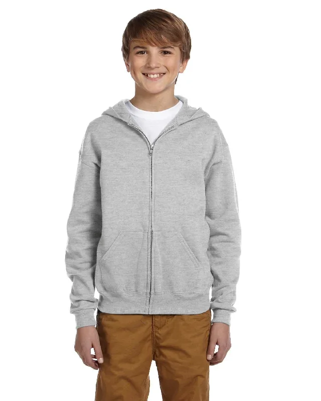 Value Deals Jerzees Youth Full-Zip Hooded Sweatshirt | Ash