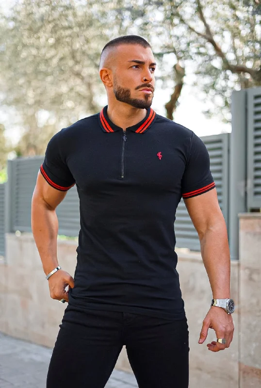 Weekend Bargains Await You Father Sons Classic Black / Red Collar and Sleeve Contrast Polo Short Sleeve - FSH619 Weekend Bargains Await You Father Sons Classic Black / Red Collar and Sleeve Contrast Polo Short Sleeve - FSH619