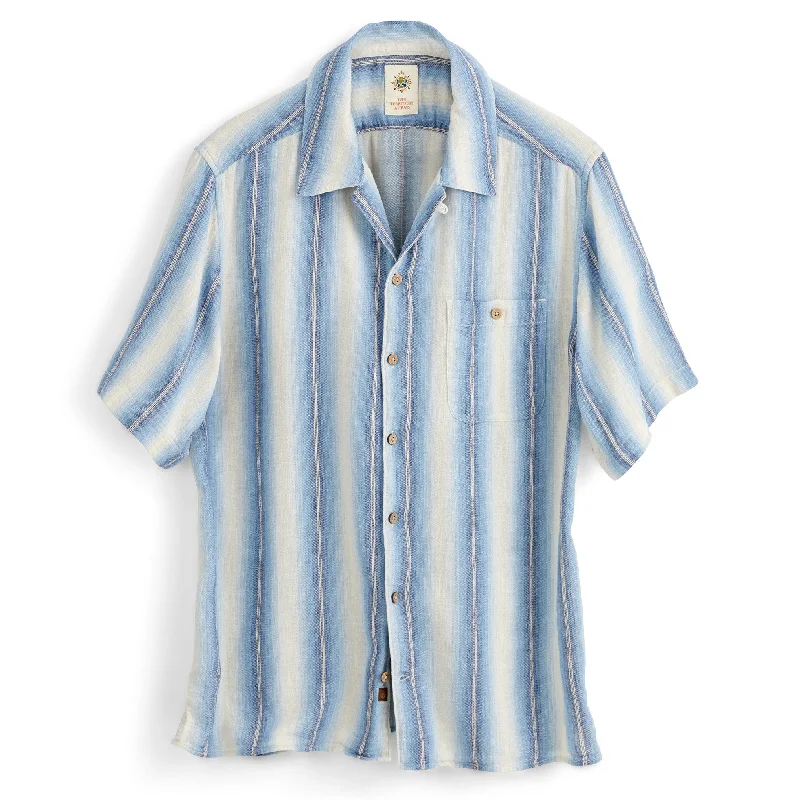 Closeout Deal Blue Ombre Linen Cotton Stripe