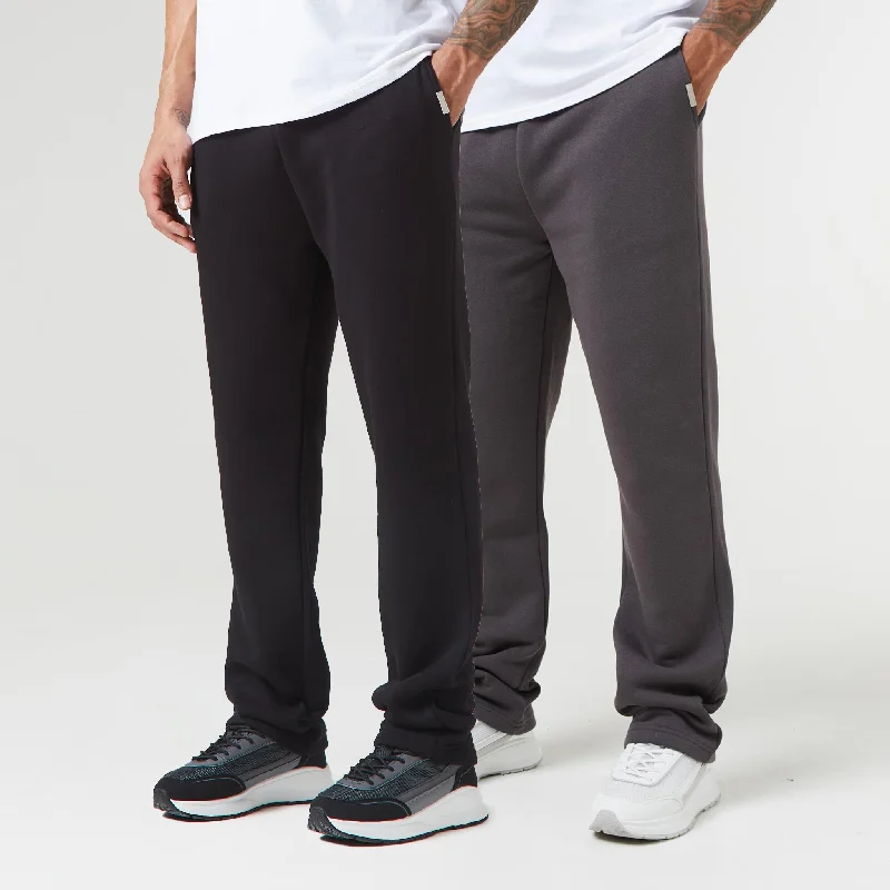 Deep Discounts 2-Pack Relaxed Fit Open Hem Joggers | Black / Dark Grey