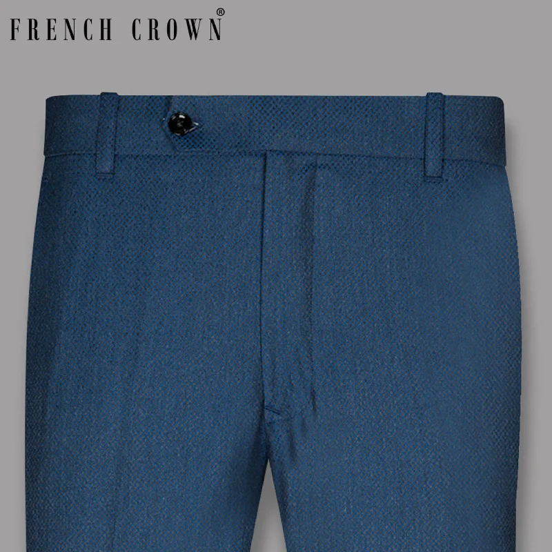 Special Price Royal blue with Subtle Charcoal Micro checked Wool Rich Pant