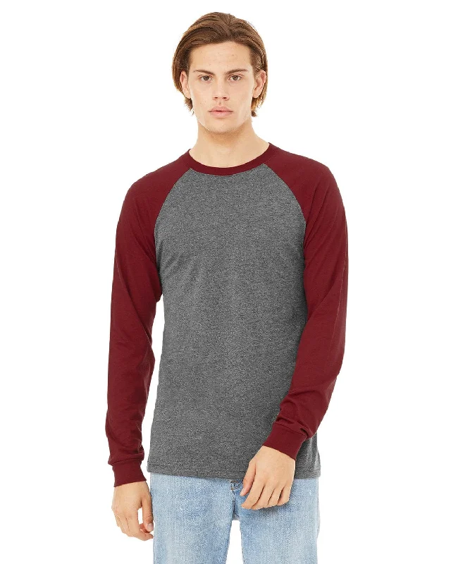 Weekend Bargains to Snag Bella+Canvas Mens Baseball T-Shirt | Dp Hthr/ Cardnal