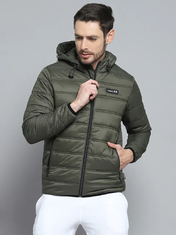 Weekend Specials to Cherish Men Olive Printed Hooded Full Sleeve Jacket