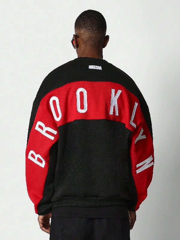 Weekend Specials to Enjoy Crew Neck Colour Blocked Sweatshirt With Back Brooklyn Embroidery Weekend Specials to Enjoy Crew Neck Colour Blocked Sweatshirt With Back Brooklyn Embroidery
