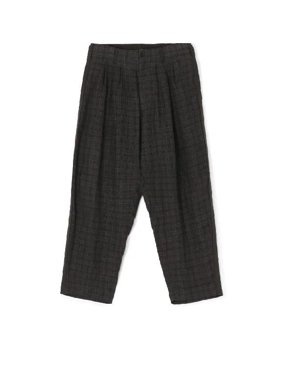 Price Slash LINEN TWILL PLAID PANTS WITH SIDE TAPE