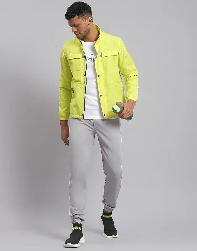 Act Fast Men Green Solid Stand Collar Full Sleeve Jacket