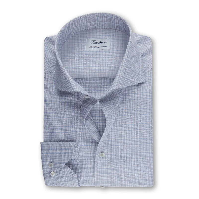 Best Seller Fitted Body Glen check Long Sleeve Shirt 612111 8475 203 taupe/blue