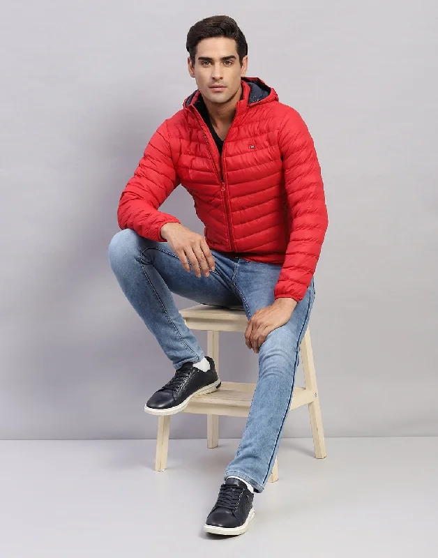 Quick Sale Men Red Solid Hooded Full Sleeve Jacket