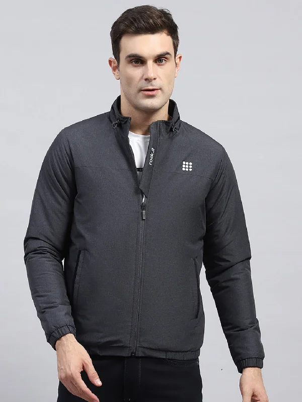Price Reduction Men Charcoal Solid Mock Neck Full Sleeve Jacket