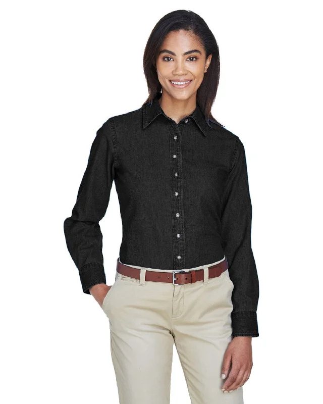 Limited Time Harriton Ladies Long Sleeve Denim Shirt | Washed Black