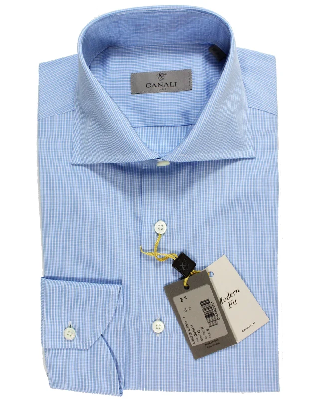 Weekend Deals That Please Canali Dress Shirt Blue White Check - Modern Fit 39 - 15 1/2