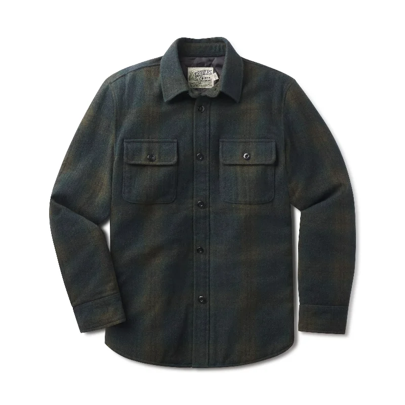 Super Deal Retro Wool Padded Shirt Jacket - Olive Plaid