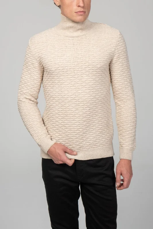 Midnight Sale Neck Zipper Honeycomb Sweater - Beige