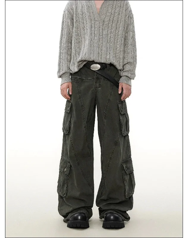 Overstock Sale Wide Leg Faded Cargo Pants