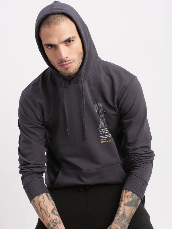 Weekend Specials to Snag Men Grey Graphic Hooded Pullover