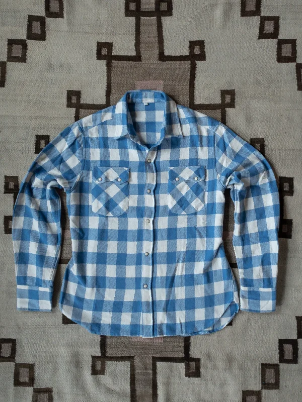 Weekend Special Washed Flannel Pearlsnap Shirt - Ox Blue/Cream Buffalo Plaid