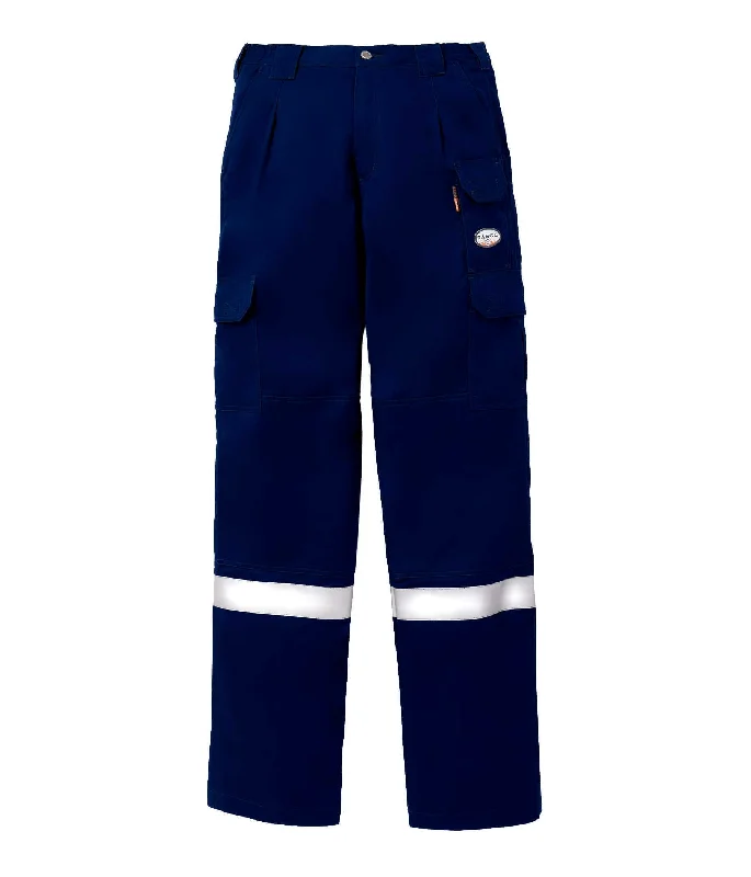 Deep Savings Navy Blue FR 7 Pocket Field Pants With 2'' CSA Silver Reflective Tape