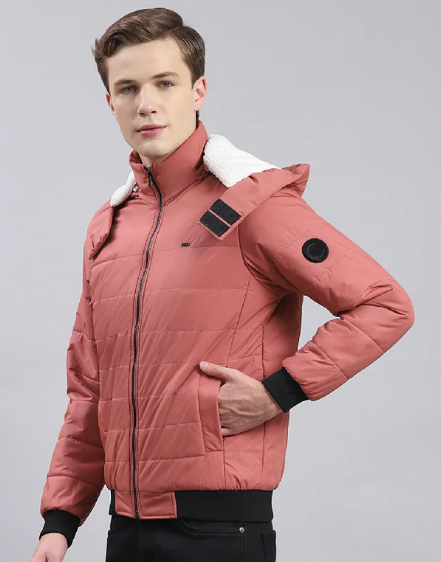 Clearance Event Men Pink Solid Hooded Full Sleeve Jacket