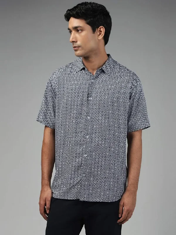 Limited Availability Ascot Navy Printed Relaxed-Fit Shirt