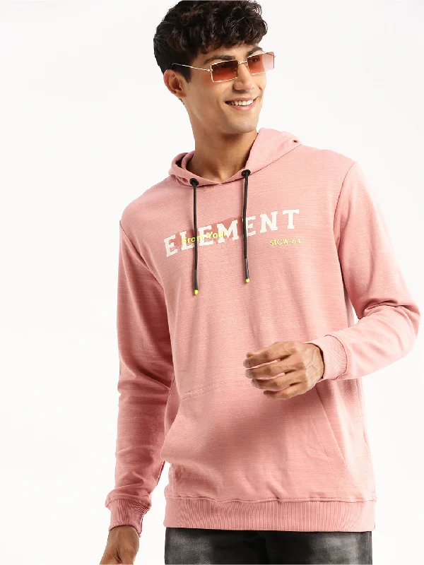 Final Clearance Men Peach Hooded Typography Pullover