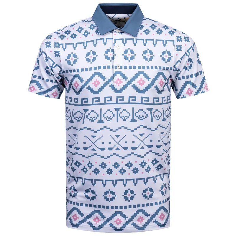 Unwind with Weekend Discounts Fair Isle Print Polo White Glow/Blue Horizon - AW24