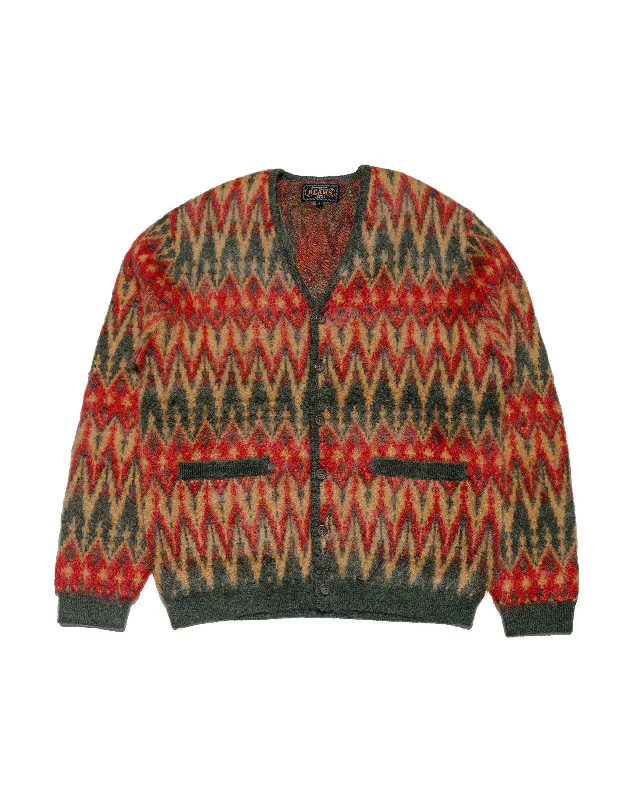 Crazy Savings Beams Plus Cardigan Double Jacquard Chevron Pattern Green