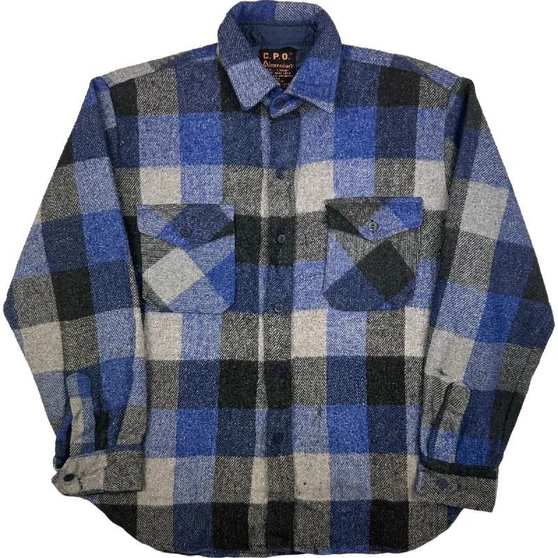 Weekend Flash Sale C.P.O. Alexanders 80's Plaid Heavyweight Flannel Shirt Blue