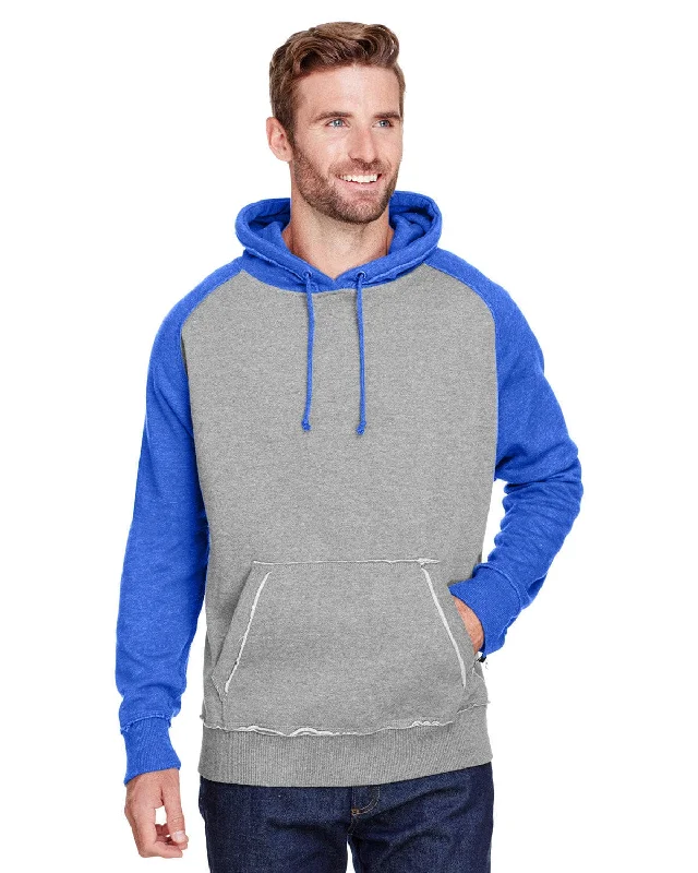 Deal Dash J America Adult Vintage Heather Pullover Hooded Sweatshirt | Smoke/ Vin Royal