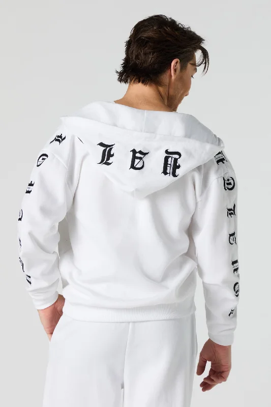 Steals and Deals Gothic Embroidered Fleece Zip-Up Hoodie