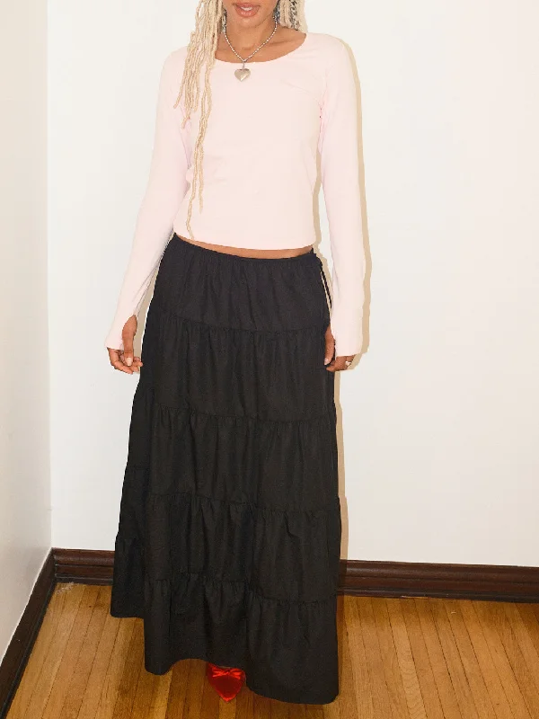 Weekend Steals Await Tiered Maxi Skirt - Black