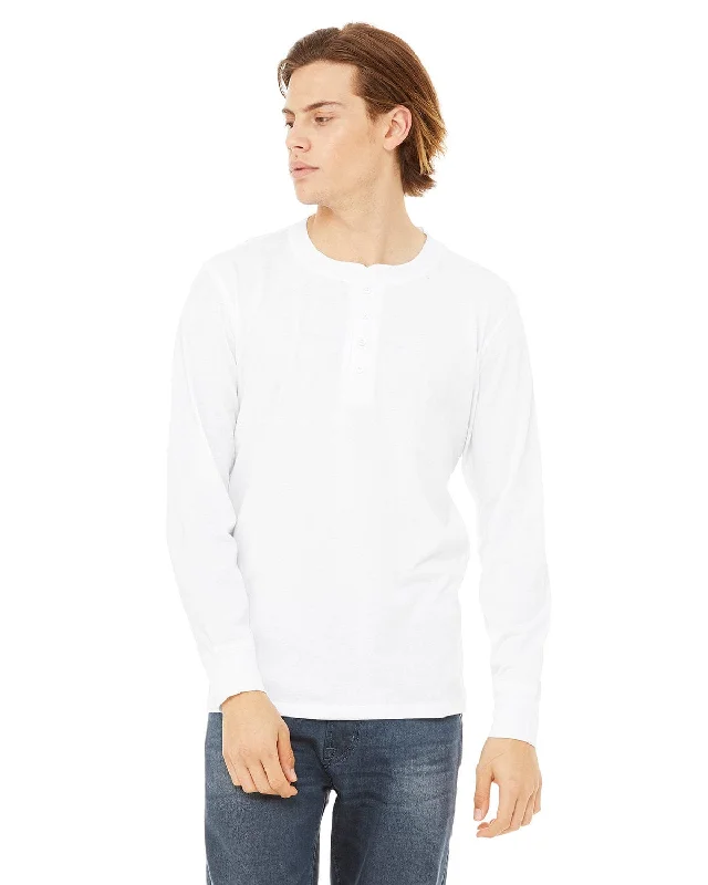 Weekend Bargains to Sizzle Bella+Canvas Long Sleeve Henley | White