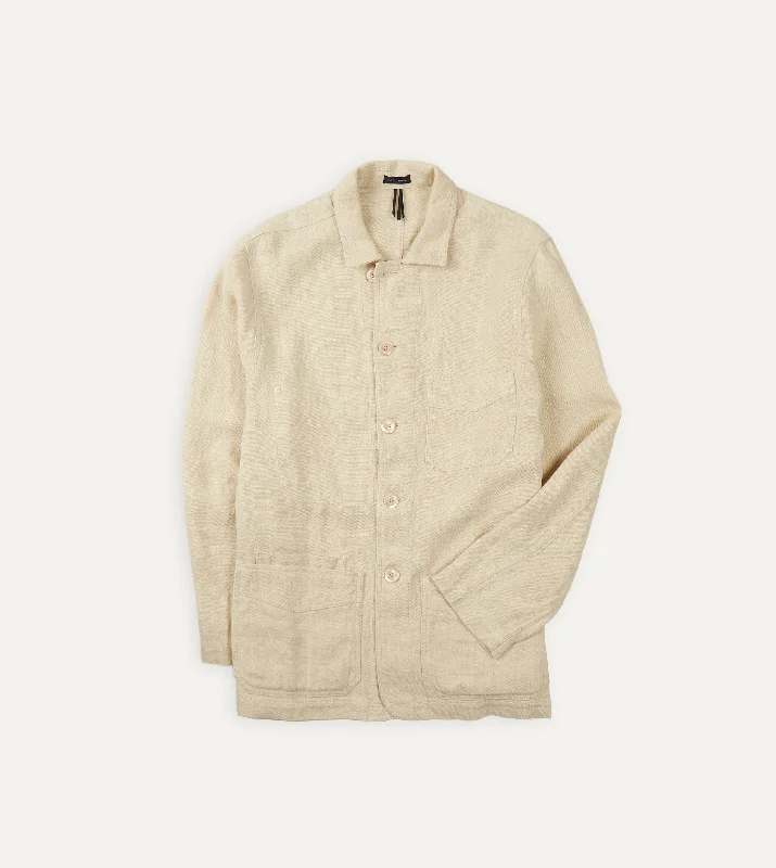 Weekend Savings Bonanza Ecru Linen Five-Pocket Chore Jacket