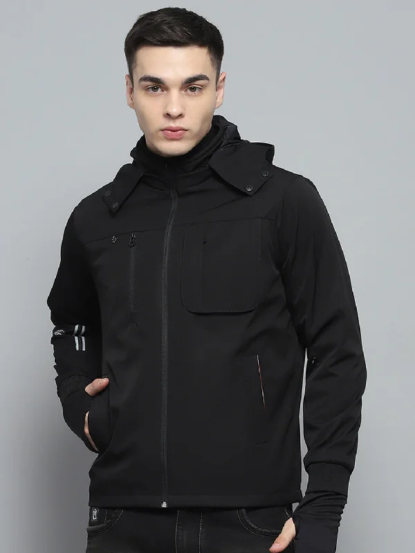 Savings Galore Men Black Solid Detachable Hood Full Sleeve Jacket