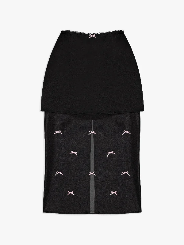 Weekend Discounts to Delight Harper Bow Tiered Skirt - Black Pink Bow