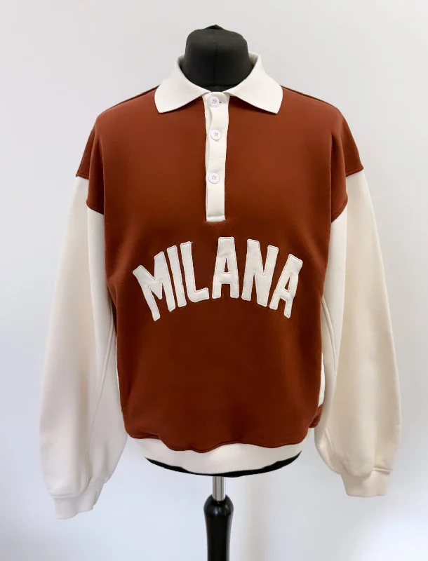 Hurry In Burgundy Milana Button Heavyweight Polo Sweat.