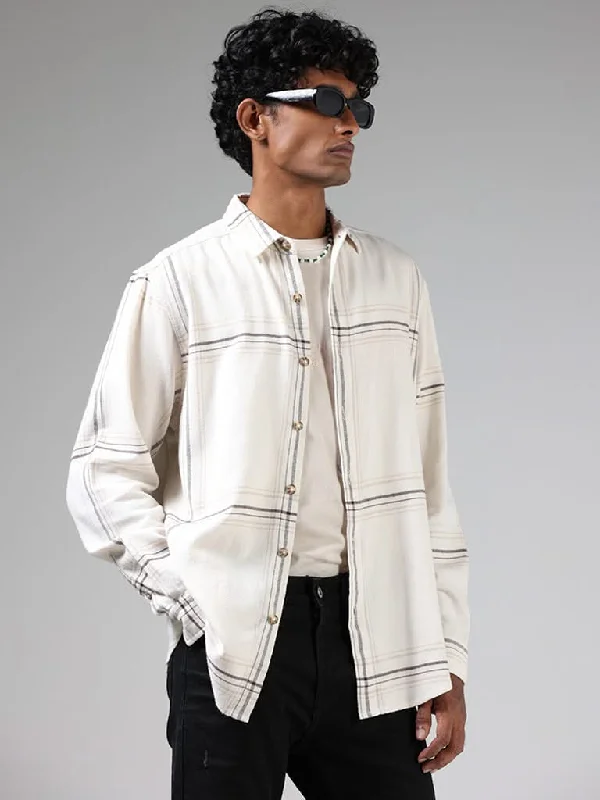 Markdowns Nuon Off White Checked Relaxed-Fit Shirt
