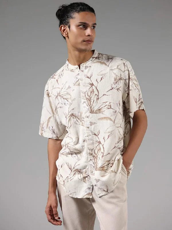 Midnight Madness ETA Beige Floral Printed Cotton Resort-Fit Shirt