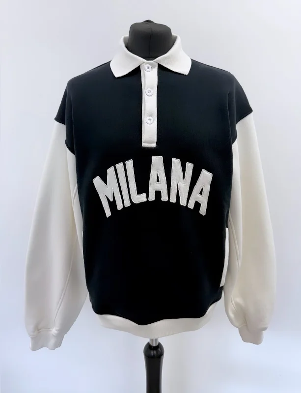 Major Savings Black Milana Button Heavyweight Polo Sweat.