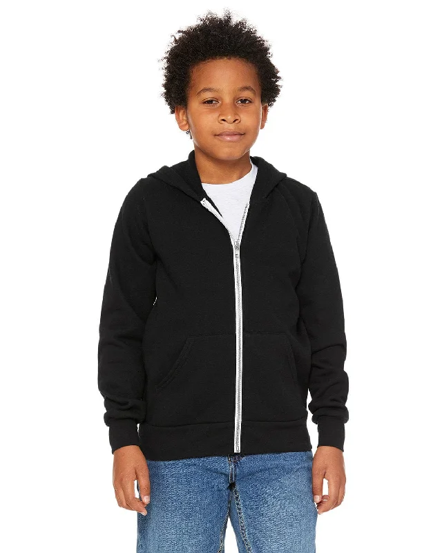 Super Sale Bella+Canvas Youth Sponge Fleece Full-Zip Hooded Sweatshirt | Black