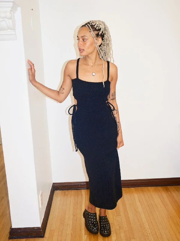 Weekend Savings Delight Tie Me Knit Long Dress - Black